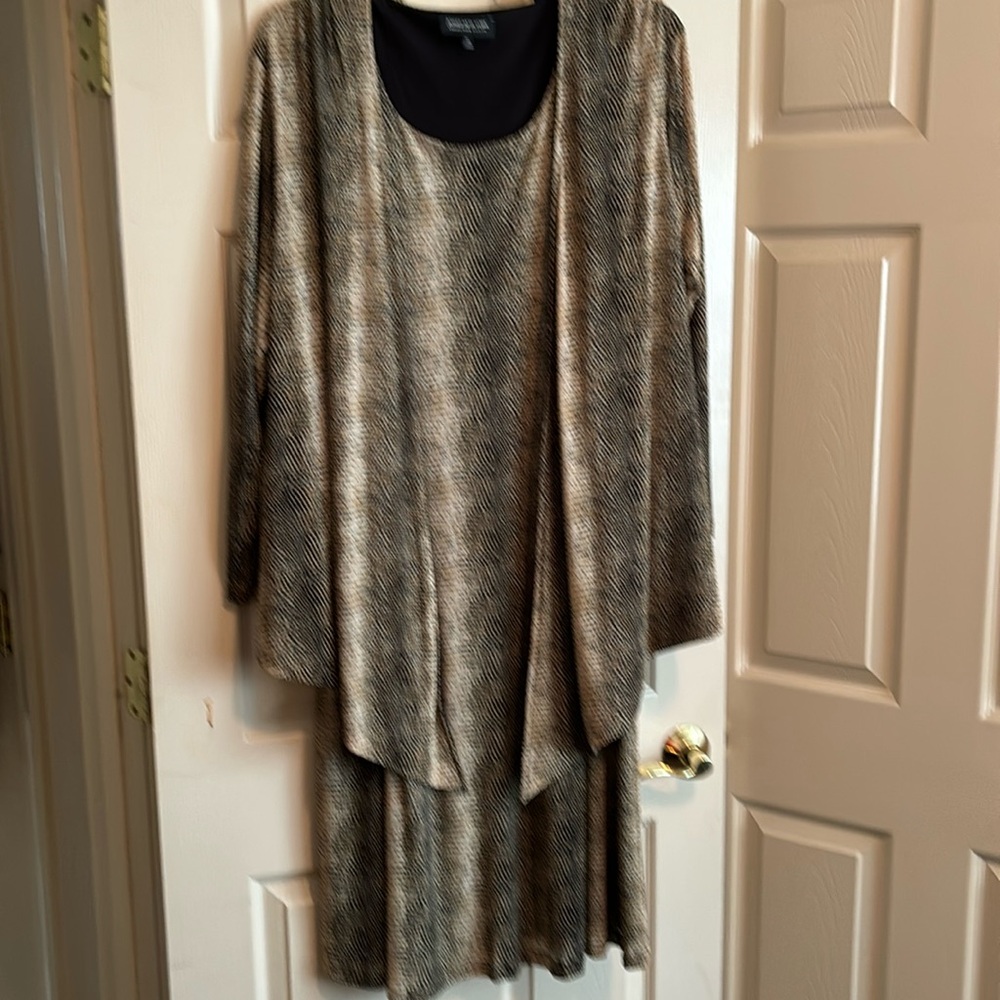 Snake skin printed dress with matching jacket. Also included is a black belt.